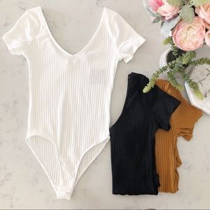 Desi V-neck bodysuit in soft white